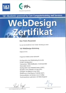 Teilnahmezertifikat 1&1 AkademieWebDesign 2004