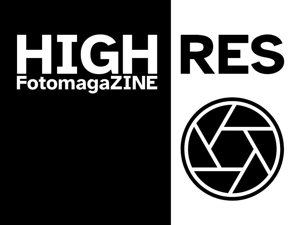 Text-Logo HIGH-RES Fotomagazine mit schwarzem Blendensymbol